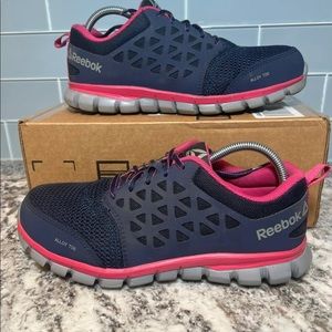 Reebok Sublite Cushion Alloy Safety Toe Work Shoes, Womens 11 Navy Pink RB046